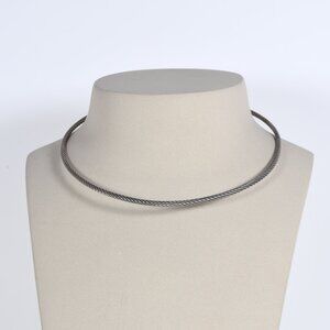 David Yurman Sterling Silver Cable Choker Necklace with 18k Yellow Gold Clasp